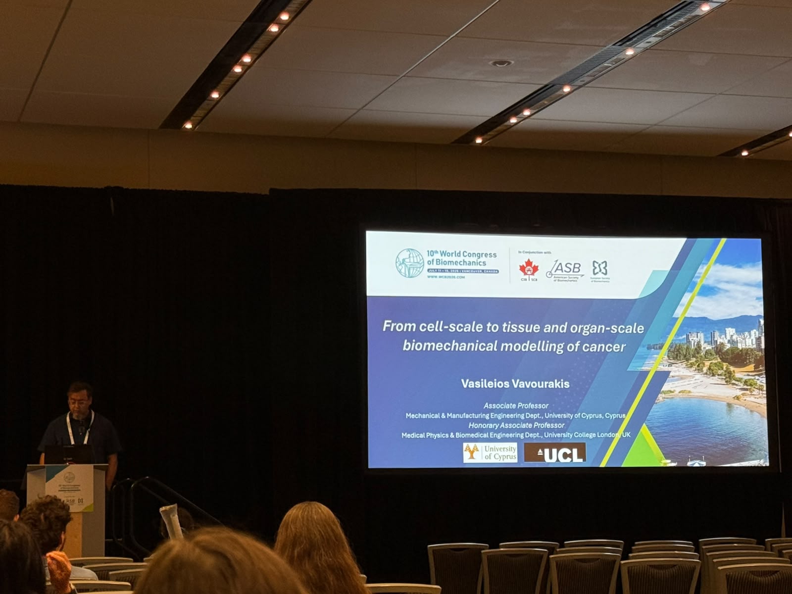 Dr Vasileios Vavourakis delivering his keynote at the World Congress of Biomechanics 2026.